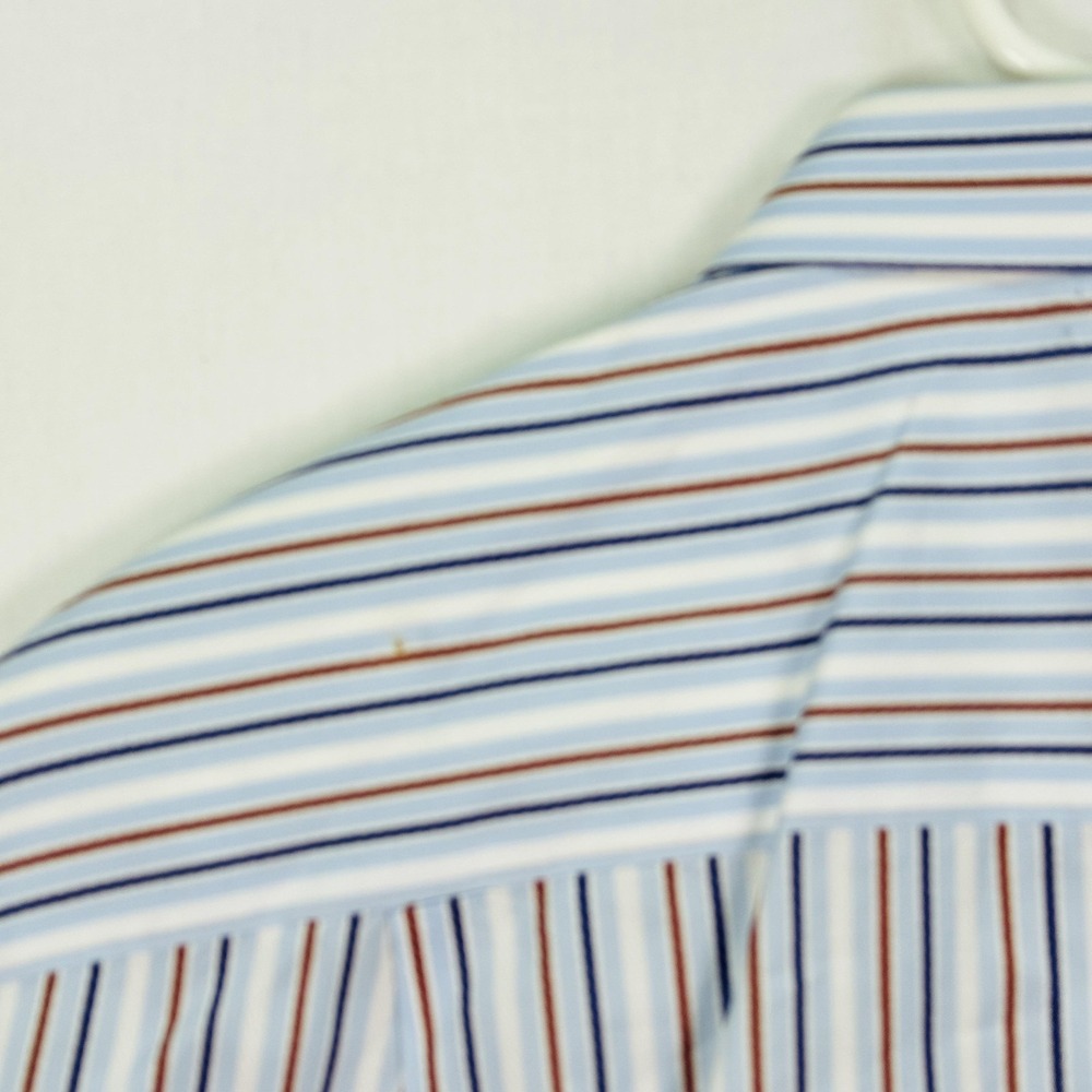 Ermenegildo Zegna Dress Shirt Mens 17 French Cuffs Blue Brown Stripe Long Sleeve - Picture 7 of 9